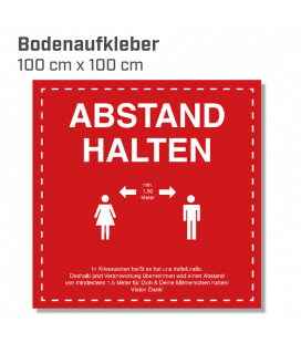 Abstand halten - Bodenaufkleber eckig 100x100 INDOOR / OUTDOOR - Rot 