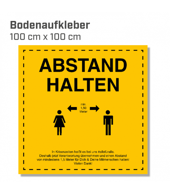 Abstand halten - Bodenaufkleber eckig 100x100 INDOOR / OUTDOOR - Gelb