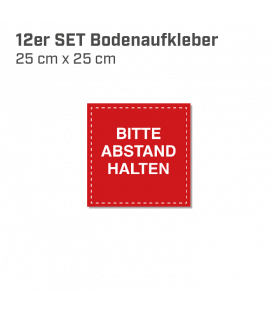 Bitte Abstand halten - 12er Set Bodenaufkleber eckig 25x25 INDOOR / OUTDOOR - Rot