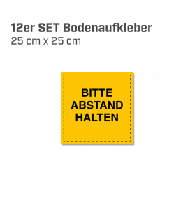 Bitte Abstand halten - 12er Set Bodenaufkleber eckig 25x25 INDOOR / OUTDOOR - Gelb