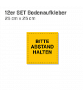 Bitte Abstand halten - 12er Set Bodenaufkleber eckig 25x25 INDOOR / OUTDOOR - Gelb