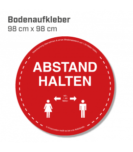 Abstand halten - Bodenaufkleber Durchmesser 98 cm INDOOR / OUTDOOR - Rot