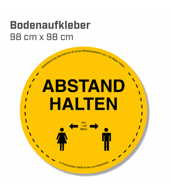 Abstand halten - Bodenaufkleber Durchmesser 98 cm INDOOR / OUTDOOR - Gelb