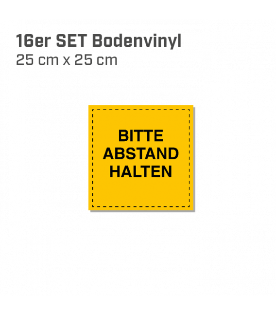 Bitte Abstand halten - 16er Set Bodenvinyl eckig 25x25 - Gelb