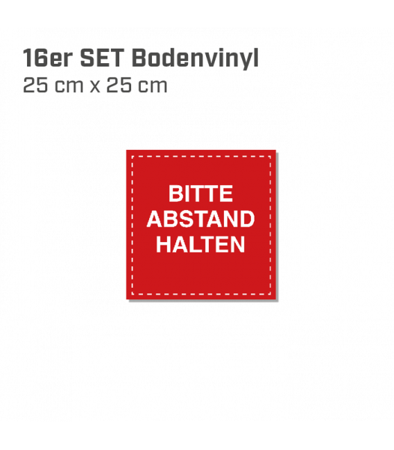 Bitte Abstand halten - 16er Set Bodenvinyl eckig 25x25 - Rot