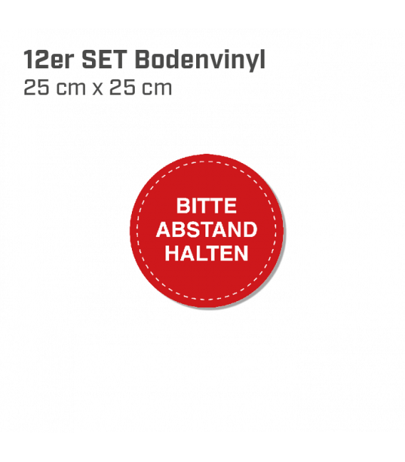 Bitte Abstand halten - 12er Set Bodenvinyl kreisrund Durchmesser 25 cm - Rot