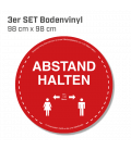 Abstand halten - 3er Set Bodenvinyl kreisrund Durchmesser 98 cm - Rot