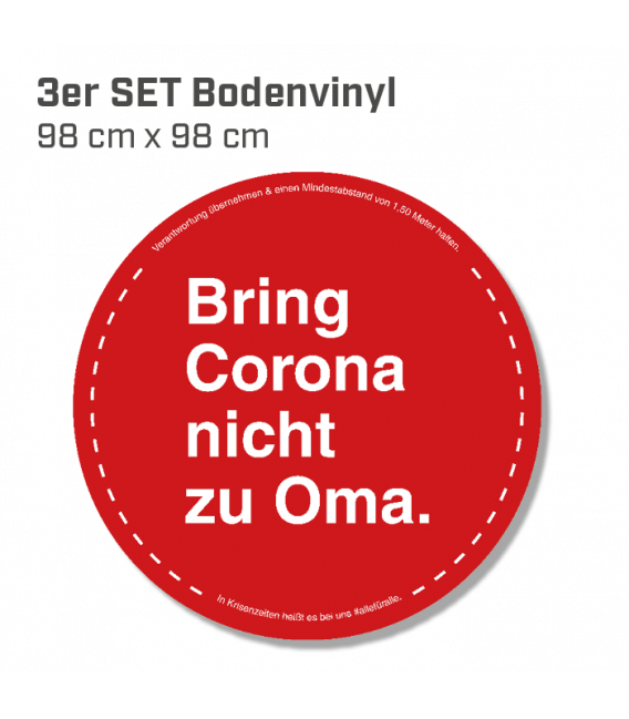 Bring Corona nicht zu Oma - 3er Set Bodenvinyl kreisrund Durchmesser 98 cm - Rot