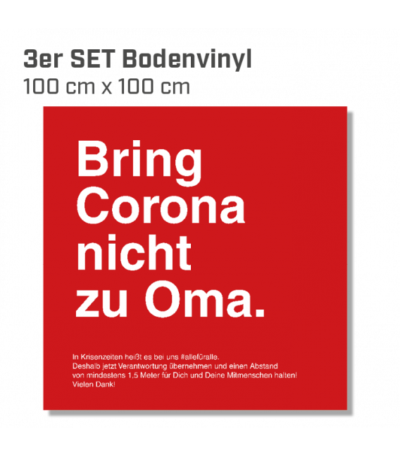 Bring Corona nicht zu Oma - 3er Set Bodenvinyl eckig 100x100 - Rot